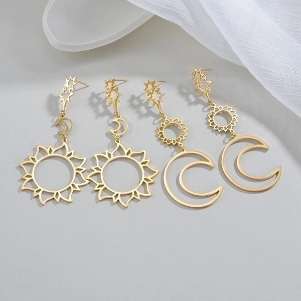 1 Pair Minimalist Sun Star Moon Plating Hollow Out 304 Stainless Steel Titanium Steel 18K Gold Plated Drop Earrings