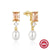 1 Pair Sterling Silver Pearl Zircon Geometric Drop Earrings