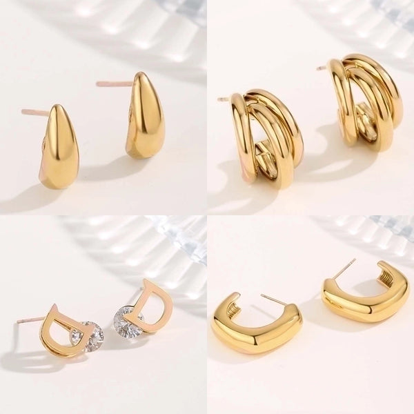 1 Pair Streetwear Irregular Square Water Droplets Plating Titanium Steel Gold Plated Ear Studs