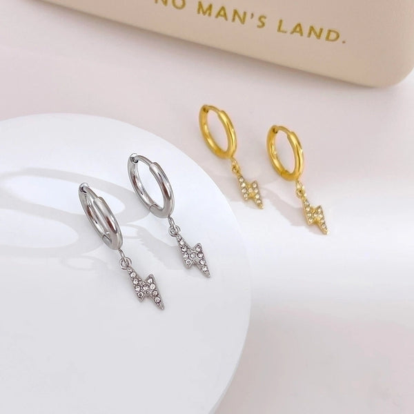 1 Pair Streetwear Lightning Plating Inlay Stainless Steel Zircon Drop Earrings