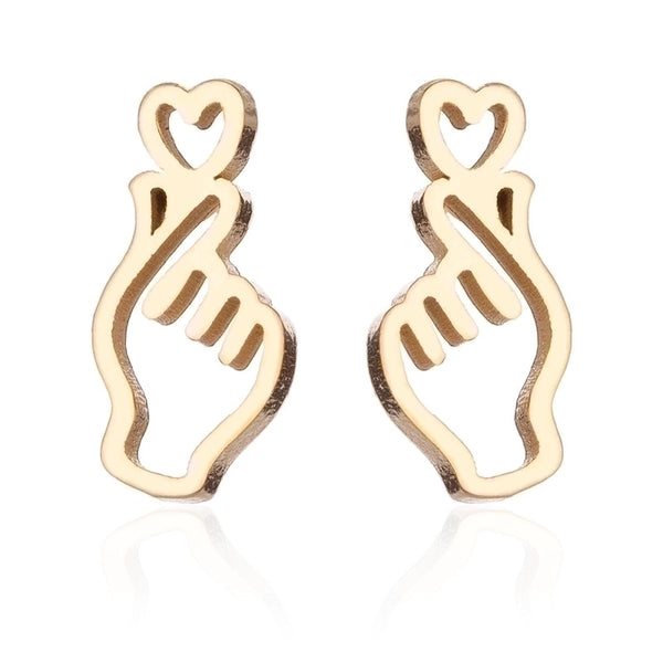 1 Pair Sweet Gesture Heart Shape Plating 201 Stainless Steel 18K Gold Plated Ear Studs