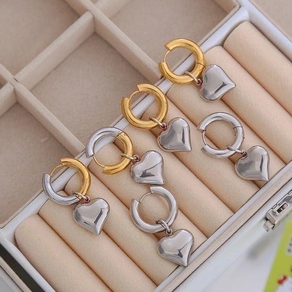 1 Pair Sweet Heart Shape Plating Titanium Steel 18k Gold Plated Drop Earrings