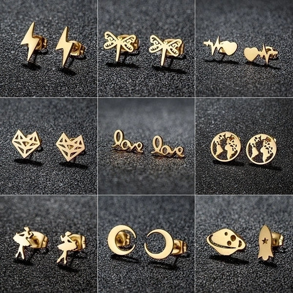 1 Pair Sweet Minimalist Artistic Animal Irregular Polishing Plating 304 Stainless Steel 18K Gold Plated Ear Studs