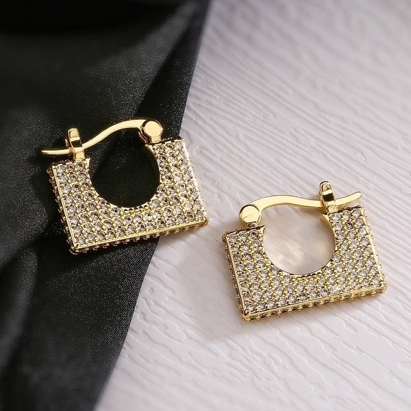 1 Pair Sweet Minimalist Commute Square Plating Inlay Copper Zircon 18k Gold Plated Hoop Earrings