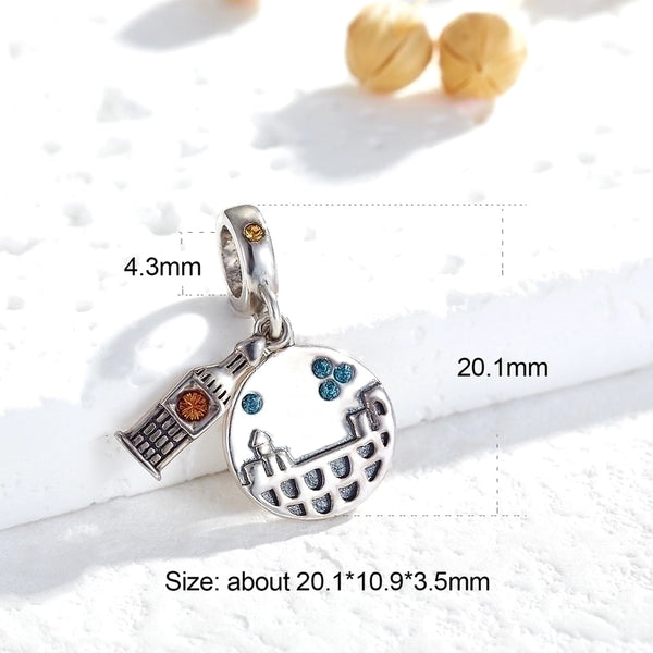 1 Piece 10.9*20.1mm Hole 4~4.9mm 925 Sterling Silver Zircon Rhodium Plated Building Polished Pendant Jewelry Accessories