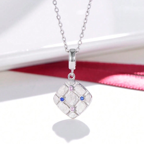 1 Piece 12.9*22.1mm Hole 4~4.9mm 925 Sterling Silver Zircon Rhodium Plated Lingge Polished Pendant Jewelry Accessories