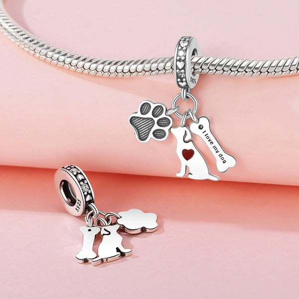 1 Piece 17*24mm Sterling Silver Zircon Animal Paw Print Heart Shape Pendant Beads Jewelry Accessories