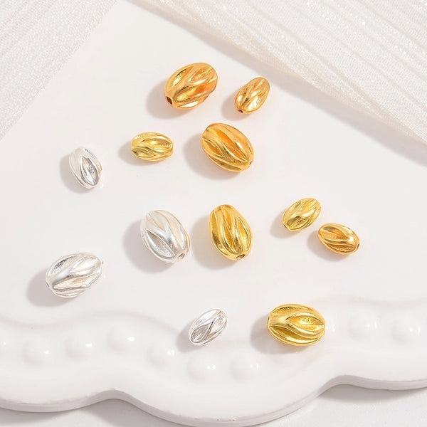 1 Piece 3.5 * 6mm 5.5*8mm 925 Sterling Silver 22K Gold Plated Oval Beads Jewelry Accessories