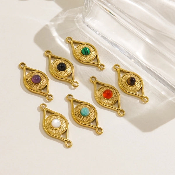 1 Piece 304 Stainless Steel Natural Stone Natural Stone 14K Gold Plated Eye Jewelry Accessories Pendant Connectors