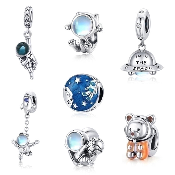 1 Piece 925 Sterling Silver Artificial Gemstones Cartoon Astronaut Charms Jewelry Accessories