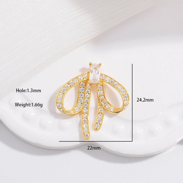 1 Piece 925 Sterling Silver Zircon 22K Gold Plated Rhodium Plated Bow Knot Pendant