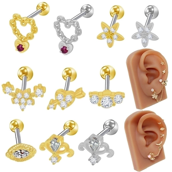 1 Piece Basic Modern Style Classic Style Star Heart Shape Flower Inlay 316L Stainless Steel  Copper Zircon Ear Studs Cartilage Earrings