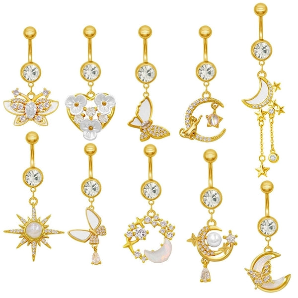 1 Piece Belly Rings Sexy Classic Style Star Heart Shape Butterfly 316L Stainless Steel  Alloy Inlay Resin Rhinestones Glass Gold Plated