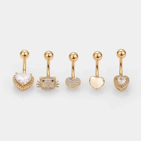 1 Piece Belly Rings Minimalist Classic Style Heart Shape Cat 316L Stainless Steel  Plating Inlay Zircon 14K Gold Plated Belly Rings