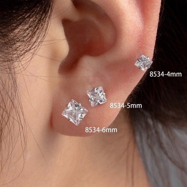 1 Piece Casual French Style Korean Style Square Inlay 316 Stainless Steel  Zircon Ear Studs