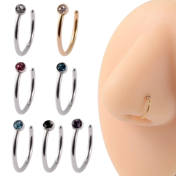 1 Piece Casual Hip-hop Modern Style C Shape Inlay Stainless Steel Zircon Nose Studs