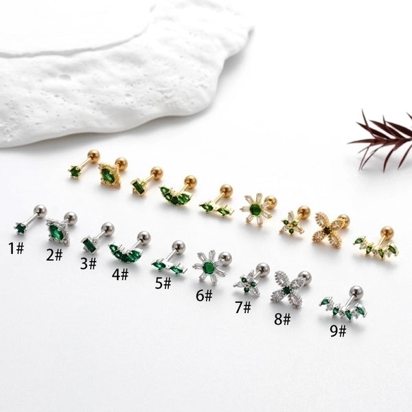 1 Piece Commute Korean Style Sector Flower Plating Inlay Stainless Steel Zircon 18k Gold Plated Ear Studs