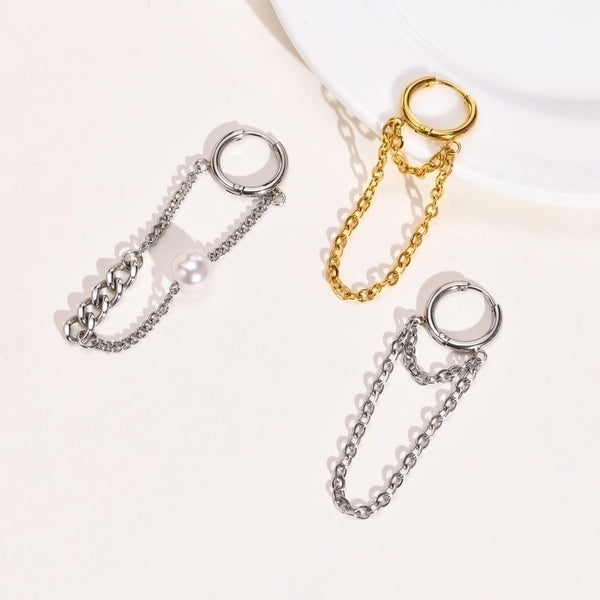 1 Piece Cool Style Solid Color Plating Chain Stainless Steel Gold Plated Drop Earrings