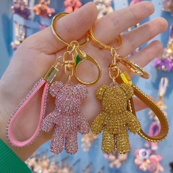 1 Piece Cute Bear Metal Inlay Rhinestones Unisex Bag Pendant Keychain