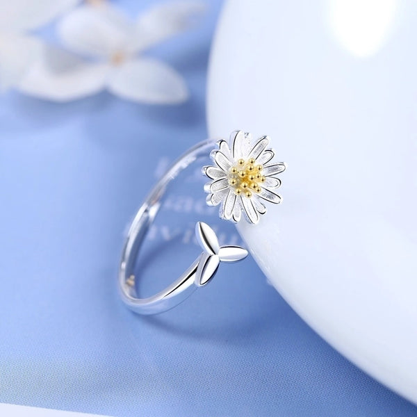 1 Piece Cute Leaf Daisy Copper Plating Open Ring