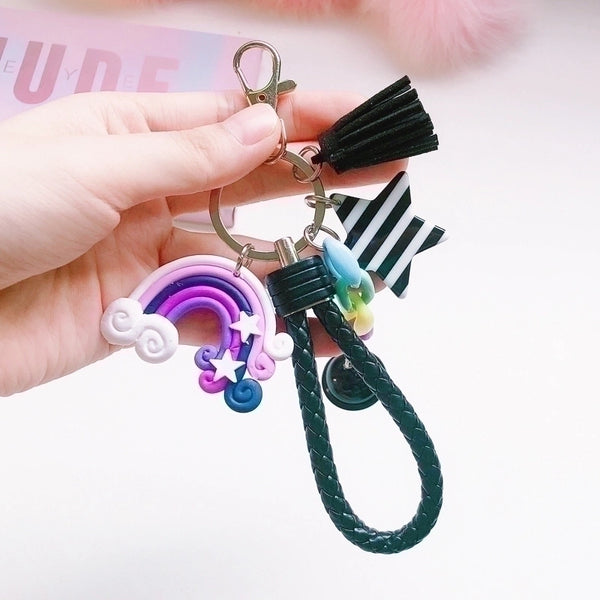 1 Piece Cute Rainbow Star Bell Metal Unisex Bag Pendant Keychain