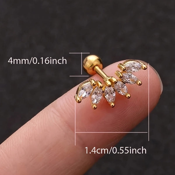 1 Piece Ear Cartilage Rings & Studs Basic Modern Style Minimalist Leaves 304 Stainless Steel Inlay Zircon 18K Gold Plated Ear Cartilage Rings & Studs