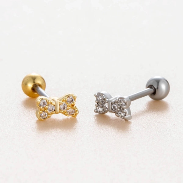 1 Piece Ear Cartilage Rings & Studs Casual Classic Style Bow Knot Copper Inlay Zircon Ear Cartilage Rings & Studs