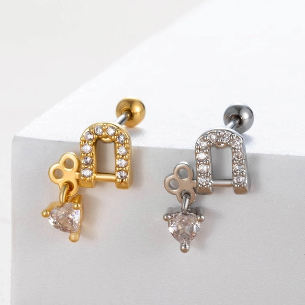 1 Piece Ear Cartilage Rings & Studs Casual Classic Style Heart Shape Copper Inlay Zircon Ear Cartilage Rings & Studs