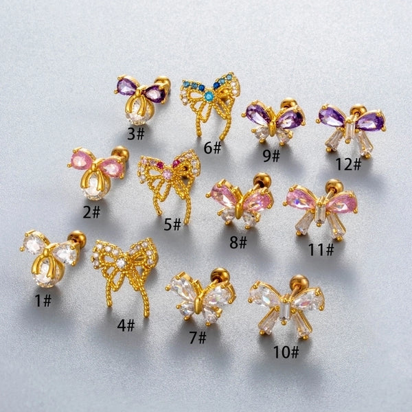 1 Piece Ear Cartilage Rings & Studs Casual Classic Style Korean Style Butterfly Bow Knot Copper Inlay Zircon