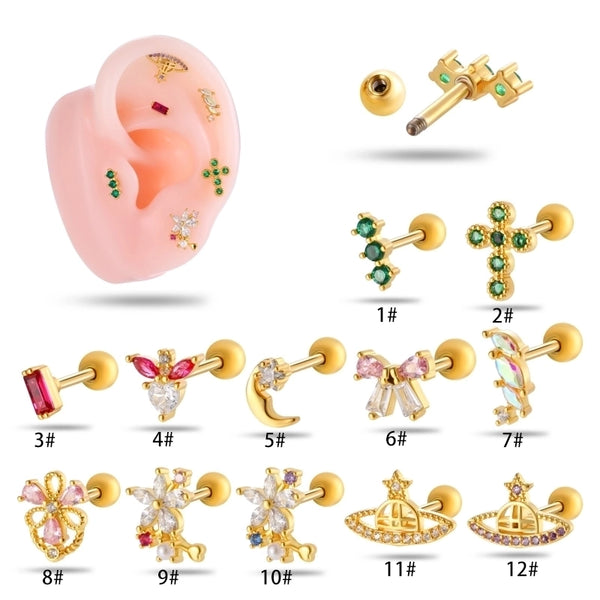 1 Piece Ear Cartilage Rings & Studs Casual Classic Style Korean Style Flower Bow Knot Copper Inlay Zircon