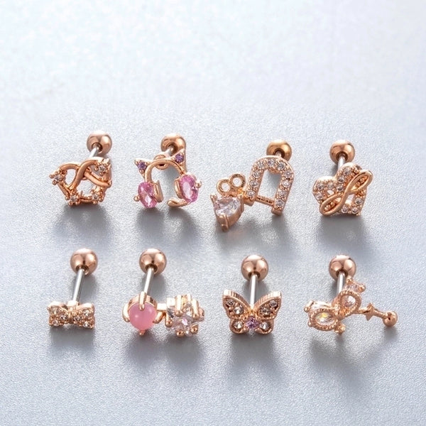 1 Piece Ear Cartilage Rings & Studs Casual Classic Style Korean Style Heart Shape Butterfly Copper Inlay Zircon