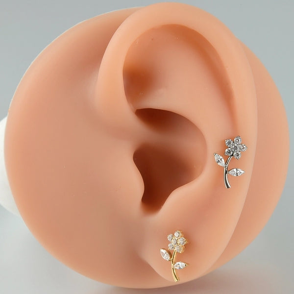 1 Piece Ear Cartilage Rings & Studs Casual Elegant Vacation Leaf G23 Titanium Alloy Plating Zircon 18K Gold Plated Lip Rings Ear Cartilage Rings & Studs