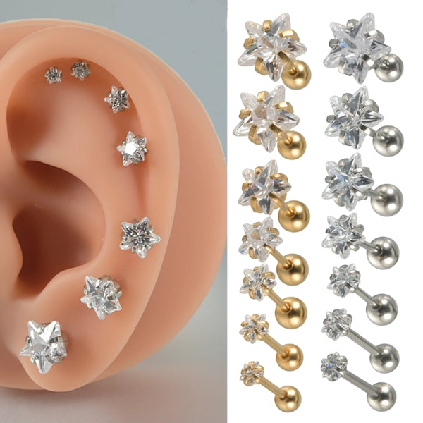 1 Piece Ear Cartilage Rings & Studs Casual Elegant Vacation Star 304 Stainless Steel Inlay Zircon 18K Gold Plated Lip Rings Ear Cartilage Rings & Studs