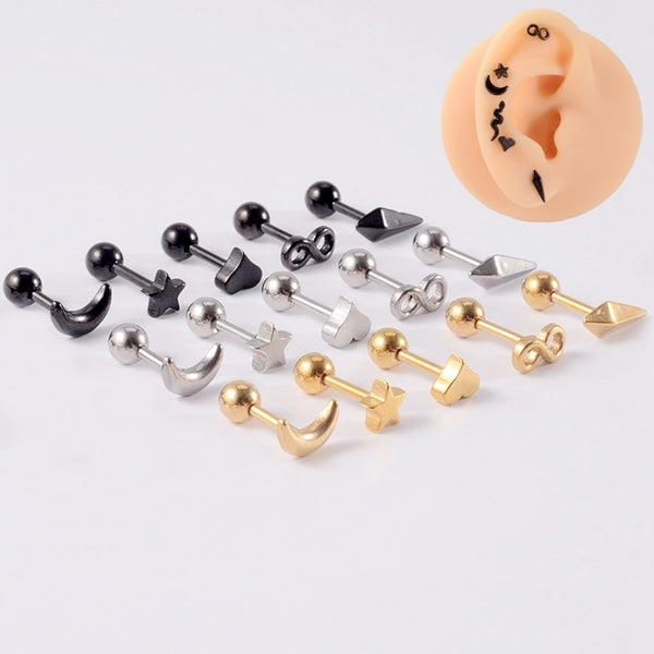 1 Piece Ear Cartilage Rings & Studs Casual Elegant Vacation Star Moon 304 Stainless Steel Plating 18K Gold Plated Lip Rings Ear Cartilage Rings & Studs