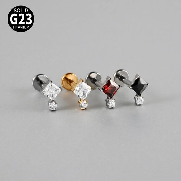 1 Piece Ear Cartilage Rings & Studs Casual Elegant Vacation Triangle Square G23 Titanium Zircon 18K Gold Plated Lip Rings Ear Cartilage Rings & Studs