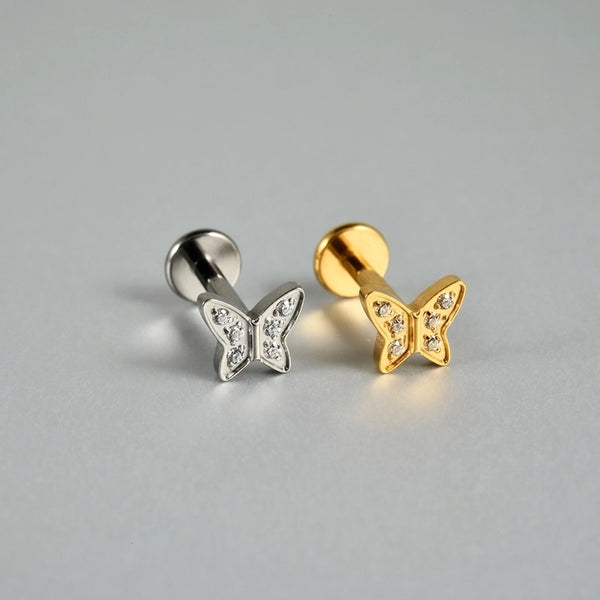 1 Piece Ear Cartilage Rings & Studs Casual Hip-Hop Snake Butterfly G23 Titanium Alloy Inlay Zircon 18K Gold Plated Lip Rings Ear Cartilage Rings & Studs