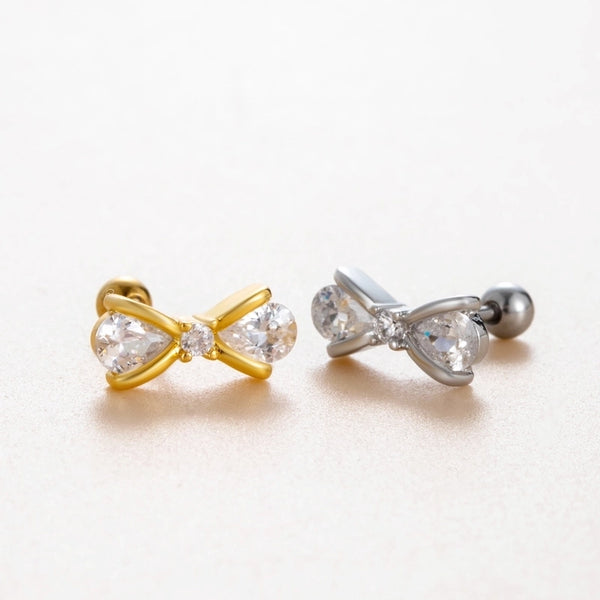 1 Piece Ear Cartilage Rings & Studs Casual Minimalist Classic Style Bow Knot Copper Inlay Zircon Ear Cartilage Rings & Studs