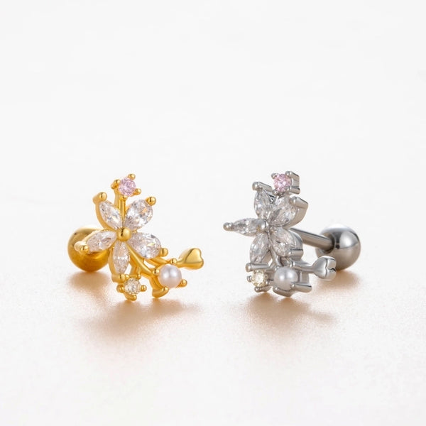 1 Piece Ear Cartilage Rings & Studs Casual Minimalist Classic Style Flower Copper Inlay Zircon Ear Cartilage Rings & Studs