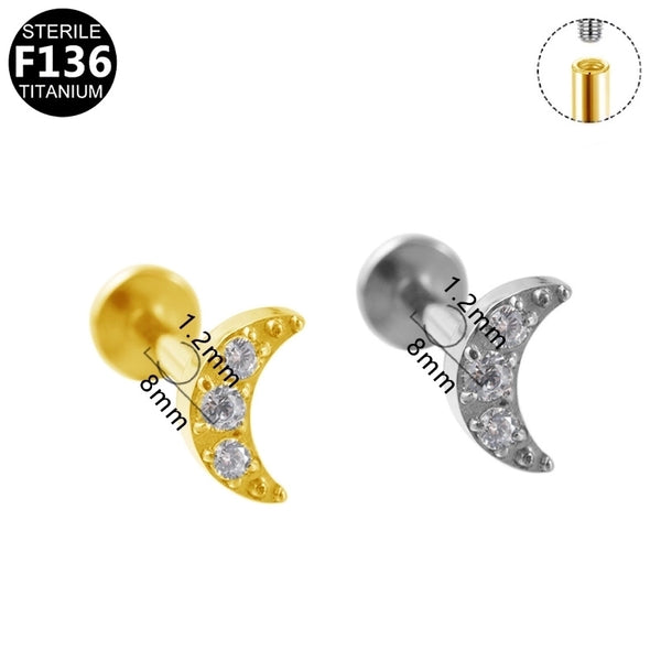 1 Piece Ear Cartilage Rings & Studs Casual Minimalist Classic Style Moon Flower Bee Pure Titanium Titanium Alloy Plating Zircon 14K Gold Plated White Gold Plated Lip Rings Ear Cartilage Rings & Studs