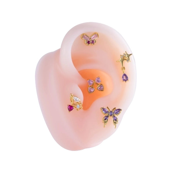 1 Piece Ear Cartilage Rings & Studs Casual Sweet Classic Style Moon Heart Shape Butterfly Copper Inlay Zircon