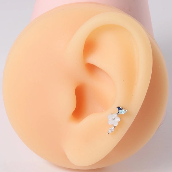 1 Piece Ear Cartilage Rings & Studs Casual Tropical Flower 304 Stainless Steel Resin Flowers Rhinestones Ear Cartilage Rings & Studs