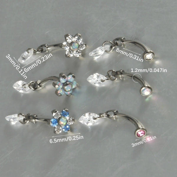 1 Piece Ear Cartilage Rings & Studs Casual Tropical Round Water Droplets Flower G23 Titanium Alloy Polishing Zircon Ear Cartilage Rings & Studs