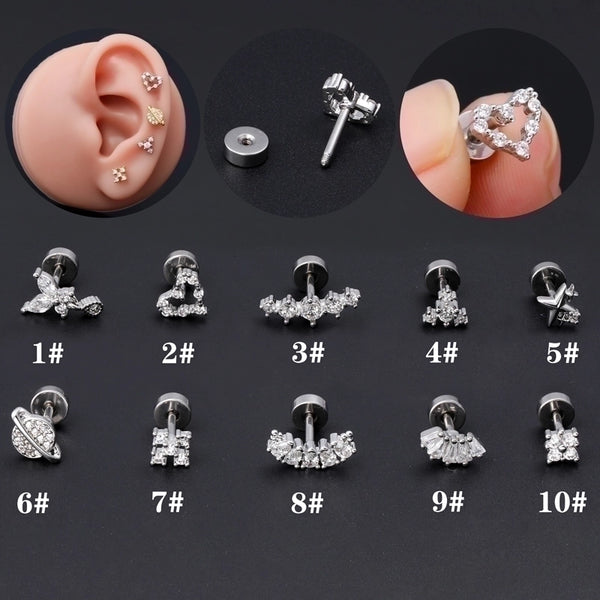 1 Piece Ear Cartilage Rings & Studs Classic Style Geometric Stainless Steel Copper Polishing Plating Inlay Zircon 18K Gold Plated Ear Cartilage Rings & Studs