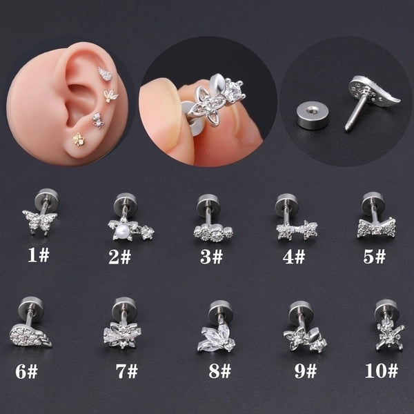 1 Piece Ear Cartilage Rings & Studs Classic Style Star Flower Butterfly 316L Stainless Steel  Copper Polishing Inlay Zircon 18K Gold Plated Ear Cartilage Rings & Studs