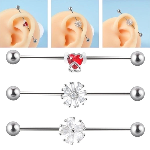 1 Piece Ear Cartilage Rings & Studs Classic Style Streetwear Shiny Heart Shape 304 Stainless Steel Silica Gel Copper Inlay Zircon