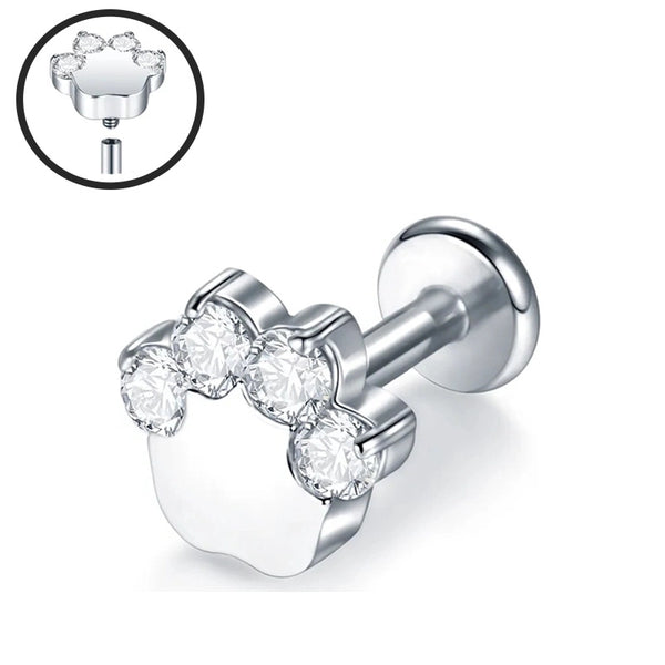 1 Piece Ear Cartilage Rings & Studs Cute Paw Print Pure Titanium Inlay Zircon