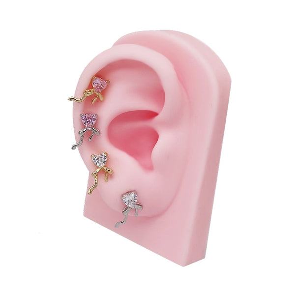 1 Piece Ear Cartilage Rings & Studs Cute Shiny Heart Shape Bow Knot 316L Stainless Steel  Copper Inlay Glass Pearl Zircon White Gold Plated Gold Plated Ear Cartilage Rings & Studs