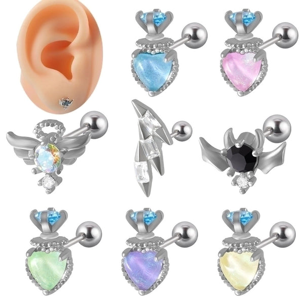 1 Piece Ear Cartilage Rings & Studs Cute Sweet Heart Shape Rhombus 304 Stainless Steel Plating Inlay Opal Zircon