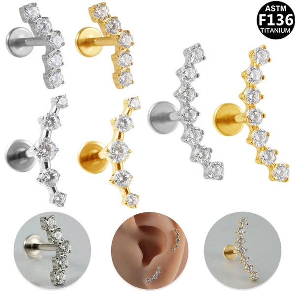 1 Piece Ear Cartilage Rings & Studs Elegant Geometric Pure Titanium Titanium Alloy Plating Zircon 14K Gold Plated White Gold Plated Lip Rings Ear Cartilage Rings & Studs