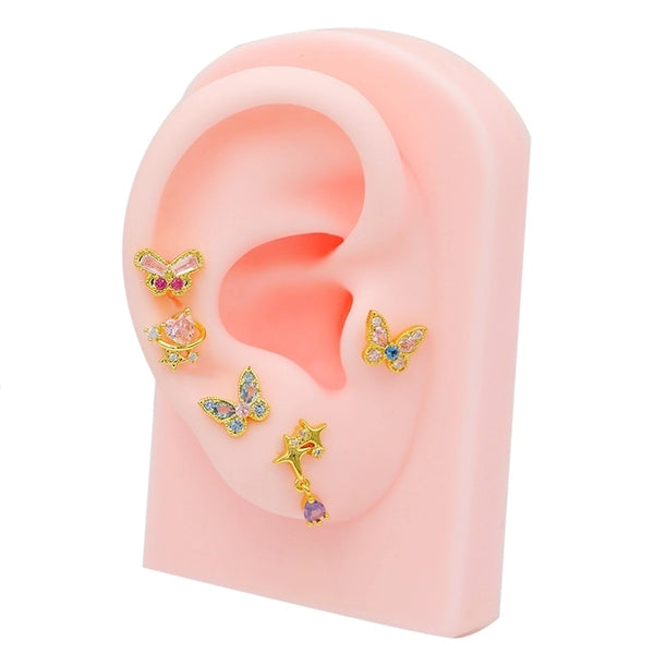 1 Piece Ear Cartilage Rings & Studs Elegant Roman Style British Style Heart Shape Butterfly 316 Stainless Steel  Copper Inlay Resin Rhinestones Glass Gold Plated